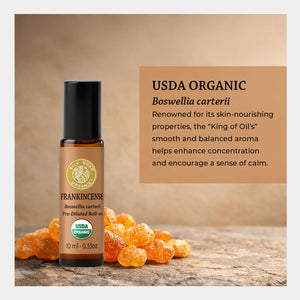 USDA Organic boswellia carterii renowned for its skin nourishing properties, the king of oils smooth and balanced aroma helps enhance concentration and encourage a sense of calm.