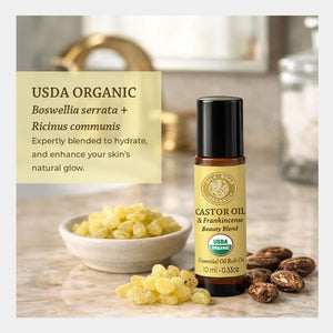 USDA organic boswellia serrata and ricinus communis expertly blended to hydrate and enhance your skins natural glow