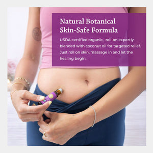 natural botanical skin safe formula USDA certified organic roll on expertly blended with coconut oil for targeted relief just roll on skin massage in and let the healing begin