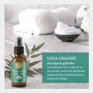 USDA Organic eucalyptus globulus considered to be a cure all by the ancient Australian aborigines supports clear breathing during season changes
