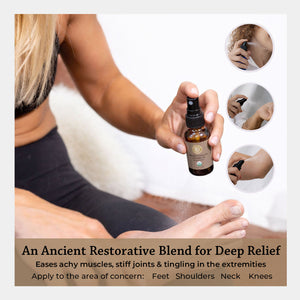 an ancient restorative blend for deep relief eases achy muscles, stiff joints & tingling in the extremities