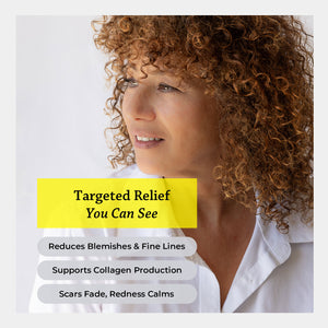 targeted relief you can see reduces blemishes & fine lines supports collagen production scars fade redness calms