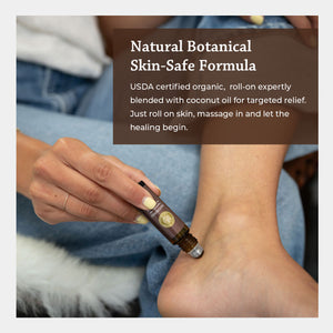 Natural botanical skin safe formula USDA certified organic roll on expertly blended with coconut oil for targeted relief just roll on skin massage in and let the healing begin