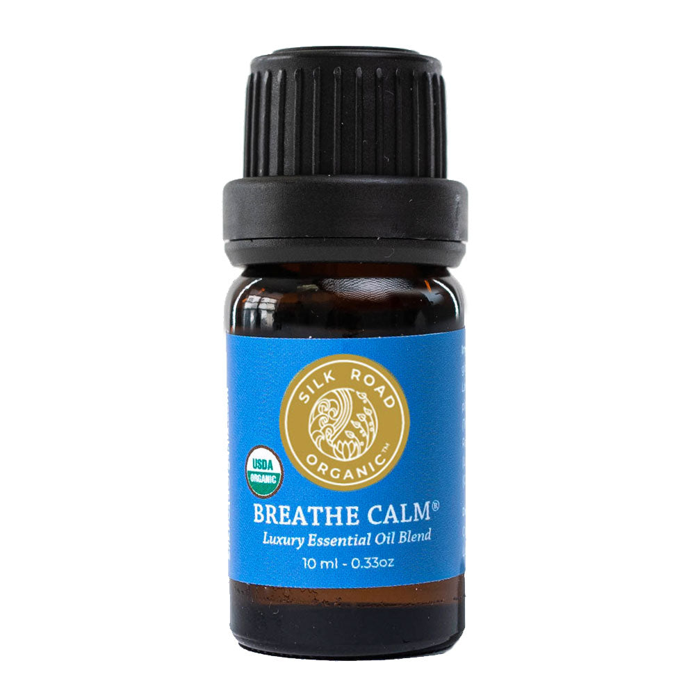 breathe calm euro dropper diffuser blend essential oil amber glass bottle silk road organic
