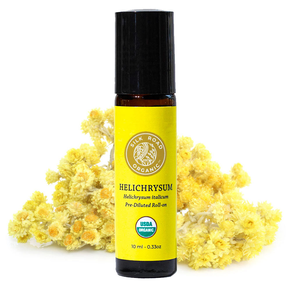 helichrysum essential oil anti-aging skincare face smooth fine lines wrinkles silk road organic