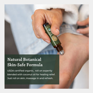 natural botanical skin safe formula USDA certified organic roll on expertly blended with coconut oil for healing relief just roll on skin massage in and refresh