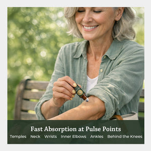fast absorption at pulse points temples neck wrists inner elbows ankles behind the knees